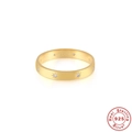 Minimalist S925 sterling silver gold ring with starburst engraving and small zircon stones - US 7 / Octagram Star Style / Gold