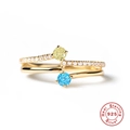 Double-layered 925 sterling silver ring with yellow and blue stones and white zircon - US 7 / Double Layer Cross Style / Gold