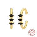 Boucles d'oreilles ear cuff en argent 925 doré avec trois pierres marquise noires - Or