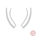Minimalist S925 sterling silver curved double-line earrings with white zircons - Double Arc Ear Crawler / White Gold