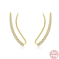 Elegant 18K gold plated S925 sterling silver curved hook earrings with sparkling crystals - Wave Hook Ear Crawler / Gold