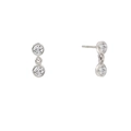Detailed view of S925 sterling silver drop earrings with bezel-set round sparkling zircons - Vertical Double Stone Drop Style (#6 White Gold) / White Gold