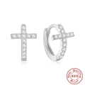 925 sterling silver hoop earrings with cross design and clear zircon stones pavé - Cross Design (Style 4) / White Gold