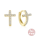 Elegant 925 sterling silver gold cross huggie earrings with shimmering clear stones - Cross Design (Style 4) / Gold