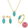 S925 sterling silver jewelry set with marquise turquoise stones, necklace, ring and earrings - Set Combination