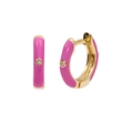Gros plan boucles d'oreilles en argent 925 doré avec émail rose et zircon brillant - Or-Rose (A1)