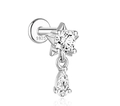 Detail of S925 sterling silver star stud with teardrop zircon and flat back screw - Pentagram / Single Piece / Platinum