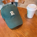 Dark green cotton baseball cap with white 3D letter R embroidery on wooden background - 60-65cm Adjustable / Army Green