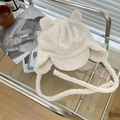 Gorro de cazador de lana de cordero blanco crema con orejas de oso para el invierno - 55-58cm / Beige