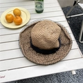 Natuurlijke strohoed met zwarte stippen mesh en lint voor zomerse strandvakanties - Eén Maat(Verstelbaar) / Khaki
