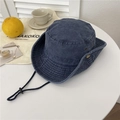 Vintage-Fischerhut aus gewaschenem Denim mit breiter Krempe und schwarzer Kordel für Damen - 56-59cm / Marineblau