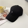 Classic black cotton baseball cap with white embroidered letter Y in a minimalist style - 56-58cm (Adjustable) / Black