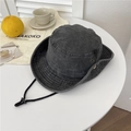 Dunkelgrauer Cowboy-Sonnenhut aus gewaschenem Denim mit Druckknöpfen und Band - 56-59cm / Dunkelgrau