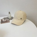 Beige ponytail baseball cap with metal logo detail on minimalist textured surface - 56-60cm (Adjustable) / Beige