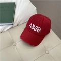Distressed dark red baseball cap with white pixelated ABBB embroidery in street style - 55-59cm (Adjustable) / Burgundy