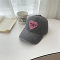 Charcoal grey washed cotton baseball cap with pink heart embroidery and Ofr Paris text - 56-59cm(Adjustable) / Gray