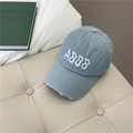 Light blue distressed baseball cap with white ABBB pixel embroidery and vintage holes - 55-59cm (Adjustable) / Light Blue