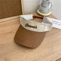 Brown and beige patchwork sun visor hat with Greenich embroidery and adjustable strap - Camel and Beige