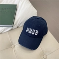 Distressed dark blue baseball cap featuring white pixelated ABCD embroidery - 55-59cm (Adjustable) / Navy Blue
