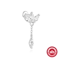 S925 sterling silver triple leaf stud earring with zircon chain drop pendant - White Gold Triple Leaf Tassel / White Gold