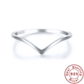 Polished S925 sterling silver V-shaped ring with authentic 925 hallmark stamp - Size 8 / V-Shape Style / White Gold