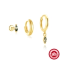 Dreiteiliges vergoldetes 925er Silber Ohrring-Set mit natürlichem grünem Moosachat - 925er Silber / Marquise Serie (#4 Gold)