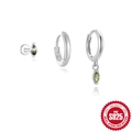 S925 Sterlingsilber Moosachat Schmuckset mit Marquise-Steckern und silbernen Creolen Ohrringen - 925er Silber / Marquise Serie (#4 Platin)