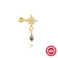 Gold s925 silver star earring with sparkling zircon and green kite-shaped moss agate - Polaris Moss Agate Style (60259660132C)