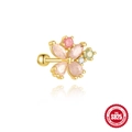 Gold-plated S925 sterling silver flower stud earring with pink and green gemstones - Pink Green Multi-color Floral Style (60259730119C)