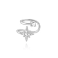 Orecchino a clip in argento S925 con stella di zirconi e gemma rotonda lucida - Stile Platino Stella Luna Diamante Singolo
