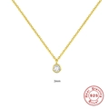 Gold plated S925 sterling silver necklace featuring a 3mm round cubic zirconia solitaire - Small Style (3.0mm) / 925 Silver / Gold