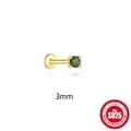 Gold plated S925 sterling silver stud earring with 3mm round green moss agate stone - Round Style (No 2)