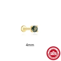 Golden S925 sterling silver stud earring with 4mm round green moss agate stone - Round Style (No 3)