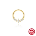 Gold plated S925 sterling silver hoop ring with sparkling marquise zirconia stones - Fan-shaped Five-stone Inlaid Style (Single Gold #1) / Gold