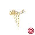 Gold plated S925 sterling silver ear stud with sparkling zircon arc and tassel chains - Staggered Chain Tassel Style