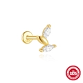 Golden s925 silver leaf cartilage stud earring with cubic zirconia and polished finish - Marquise Leaf Style
