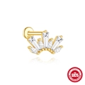 Golden S925 sterling silver fan-shaped labret stud with marquise and baguette zircons - Crown Labret Style