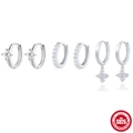 S925 sterling silver earring set featuring flower charms and sparkling zircon stones - Silver