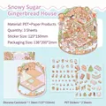 Christmas Gingerbread House theme PET sticker set with 3D miniature scene background - Snowy Candy Gingerbread House / 3 Sheets