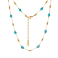 Elegant stainless steel gold chain necklace with irregular turquoise stones and round beads - Turquoise Style Geometric Stone Necklace (STMN04) / Gold