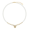 Macro detail of pearl necklace with gold heart pendant and stainless steel clasp - Heart Pendant Art. Pearl Necklace (STPN08) / Silver