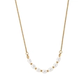 Elegant gold snake chain necklace with eight white freshwater pearls and gold beads - 8 Art. Pearl Patchwork Snake Chain (STPN04) / Gold