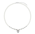Detailed view of white faux pearls and heart pendant with S.STEEL engraved tag - Heart Pendant Art. Pearl Necklace (STPN08) / Gold