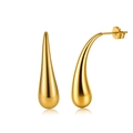 Macro detail of glossy golden water-drop earrings in polished stainless steel finish - Full Long Water-drop Style (STKE11) / Gold