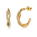Detail of twisted gold-plated hoop earrings with sparkling cubic zirconia inlays - Twisted Wave Rhinestone Style (STKE05) / Gold