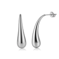 Close-up of polished silver teardrop earrings with smooth metallic finish and butterfly back - Long Teardrop Polished Studs (STKE11) / Steel