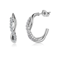 Silver twisted wave C-shaped hoop earrings with zircon stones and stainless steel base - Twisted Wavy Rhinestone Earrings (STKE05) / Steel