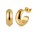 French style 15mm gold hoop earrings with a high-polished surface and butterfly backings - Thick Polished C-Shape Earrings (STKE12) / Gold