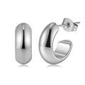 Detail of 15mm silver chunky C-shaped hoop earrings with a high-polished mirror finish - Thick Polished C-Shape Earrings (STKE12) / Steel