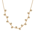 Detail of gold-plated necklace with twelve round-cut white zircon stone charms - Round Bezel Rhinestone Necklace (STKN01) / Gold